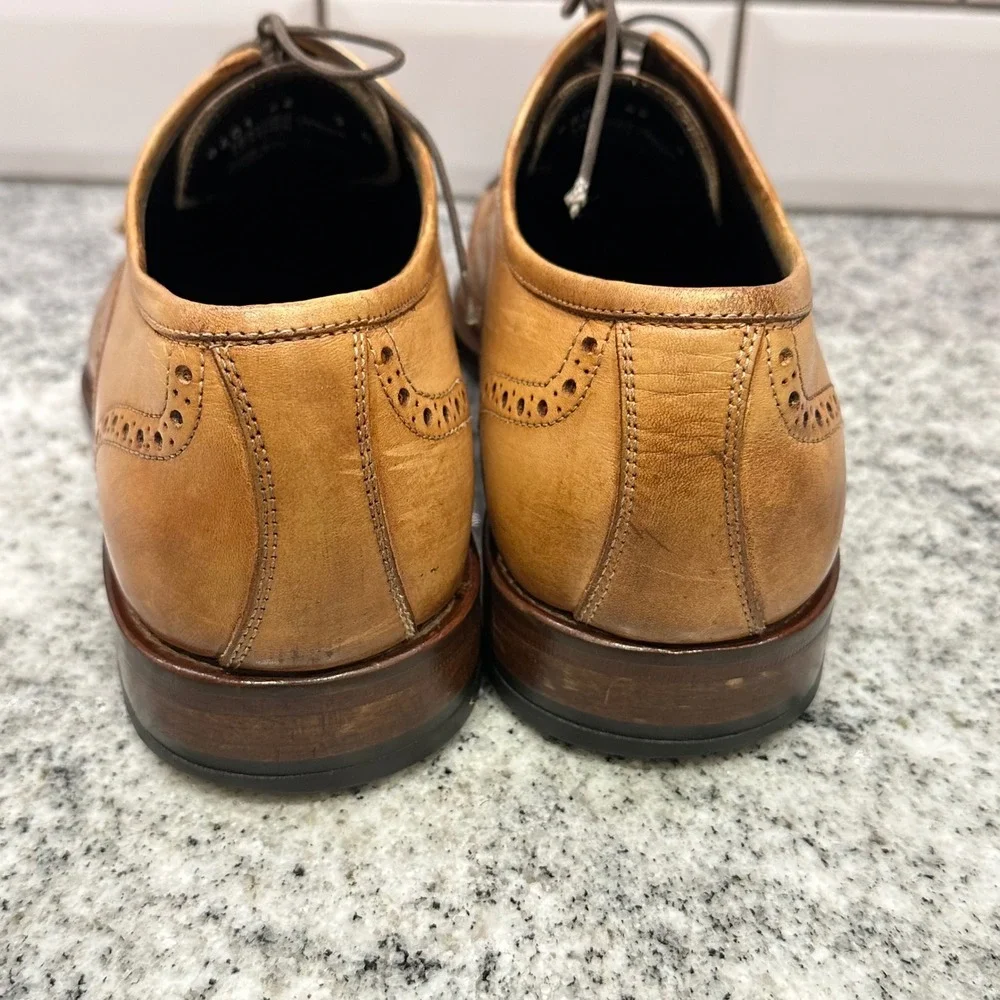 John W. Nordstrom Mens 9 Wingtip Oxford Tan Leather Brogue Made in Italy 8601